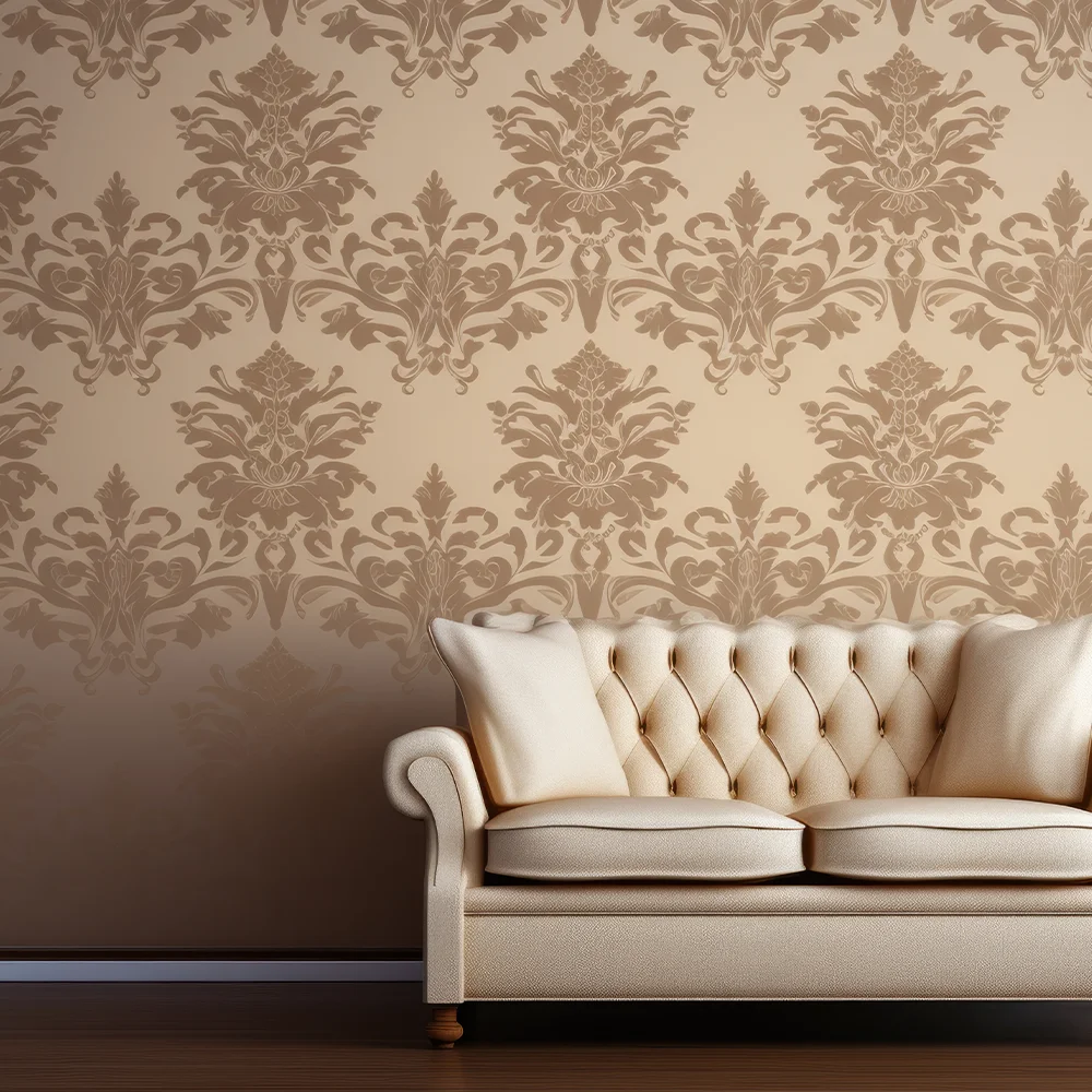 Revêtement mural avec décoration d'ornements arabesques dorés et marron, réalisé par Altmeyer.